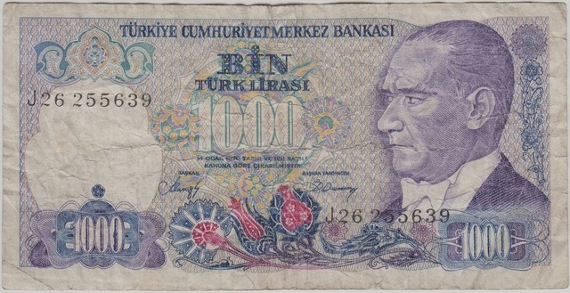 7. Emisyon 1000 Lira J26 Temiz.