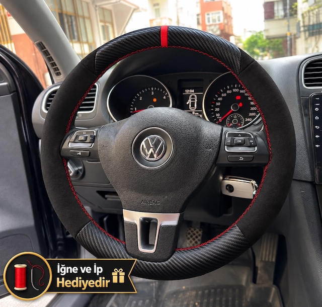 Vw Amarok Dikme Direksiyon Kılıfı Alcantara Süet Mat Karbon Kırmızı Yüzük Ve Dikiş 2010-2016