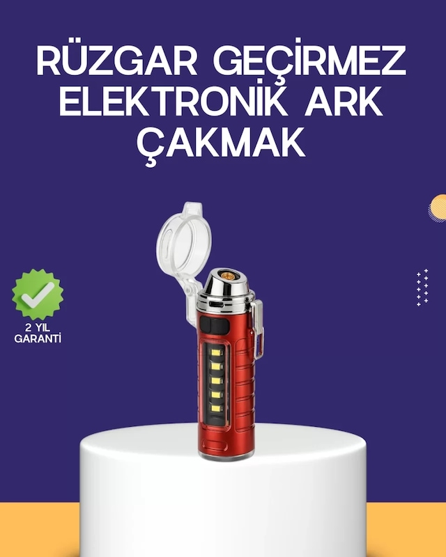 Usb Şarjlı Rüzgar Geçirmez Elektrikli Çakmak El Fenerli