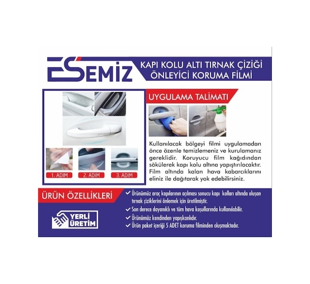 Esemiz Kapı Kolu Altı Tırnak Çiziği Önleyici Şeffaf Film (5Adet)