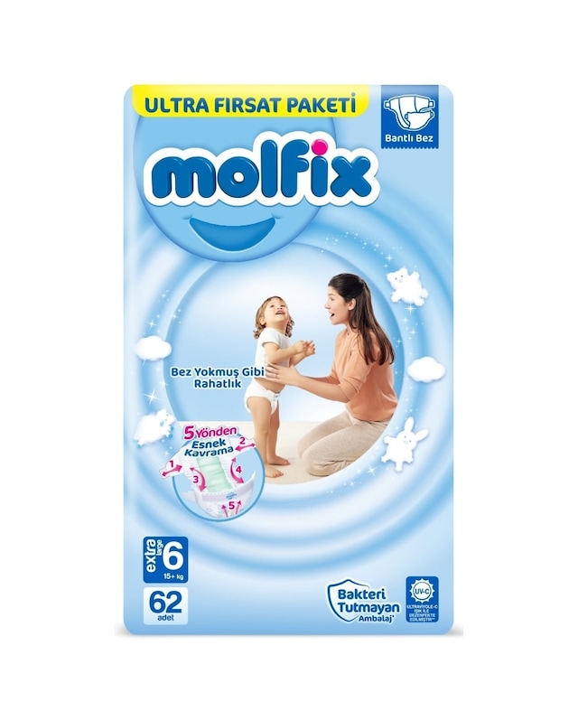 Molfix Bebek Bezi 6 Numara Xlarge Ultra Fırsat Paketi 62 Adet