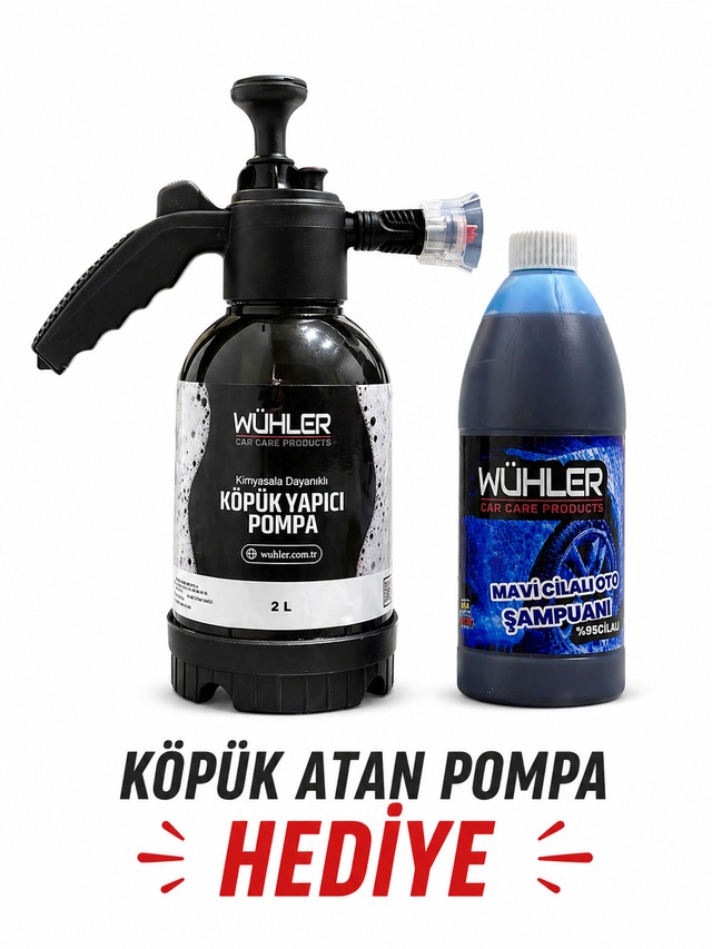 %95 Cilalı Mavi Oto Şampuanı 750 Ml + Hediye Köpük Atan Basınçlı Pompa 2 Lt