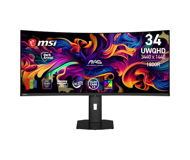 Msı Mag 341cqp Qd-oled X28 34 3440x1440 Uwqhd 280hz 0.03 Ms Curve 1800r Hdmı Dp Type-c Rj45 Vesa Display Hdr True Black 500 Adaptive Sync Qd-oled Gaming Monitör