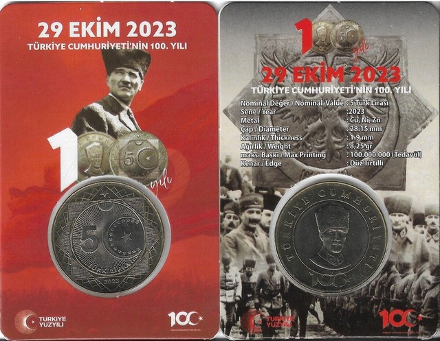 2023 Cumhuriyet'in 100.yılı Hatıra 5 Lira Özel Kırmızı Kitinde Çil