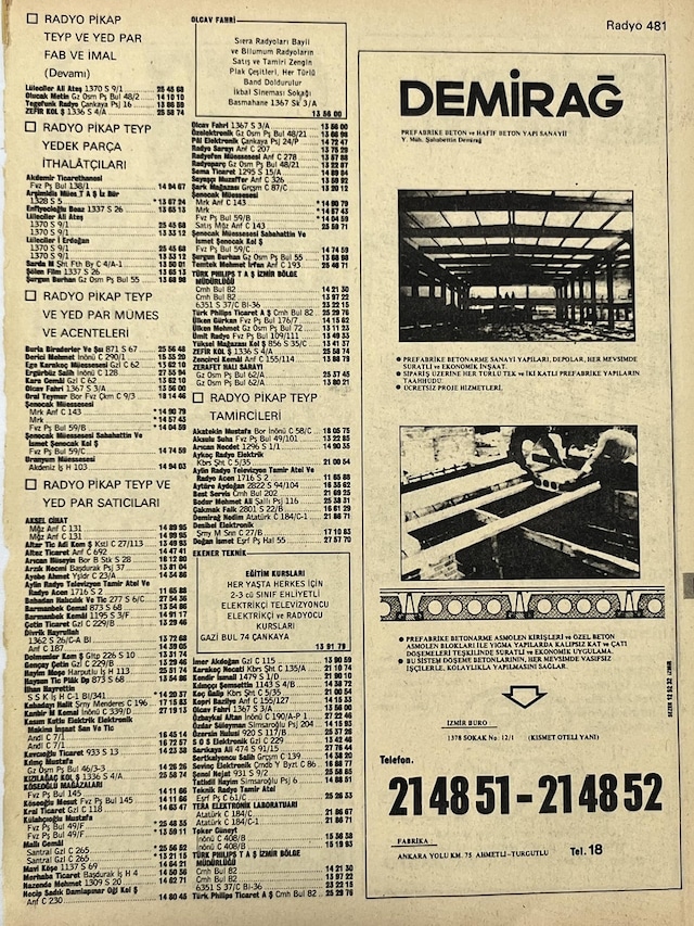 İzmir 1982-1983 Meslek Reklam İlanı Efemera S481 Teşhir Ürün