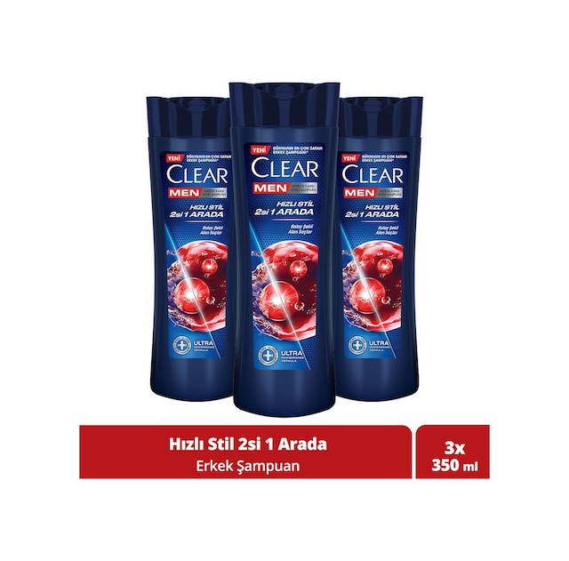 Clear Men Kepeğe Karşı Etkili Şampuan Hızlı Stil 2si 1 Arada 3 x 350 ML