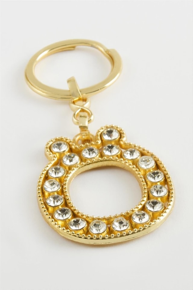 Sarı - 591 - Renkli Taşlı Harf - Spt-gld - Anahtarlık Ö