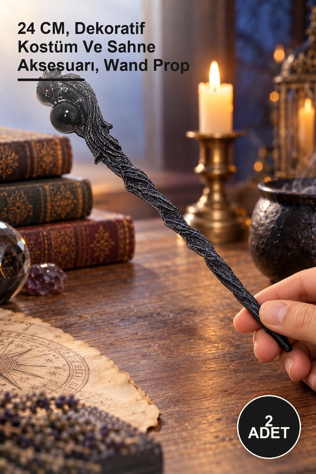 2 Adet Polyester Sihirli Asa 24 Cm, Dekoratif Kostüm Ve Sahne Aksesuarı, Wand Prop
