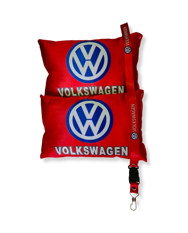 Volkswagen Dijital Baskılı Kırmızı Araç Seyahat Boyun Yastık 2'li Set Volkswagen Oto Ayna Askısı Kırmızı