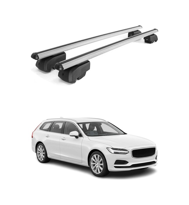 Volvo V90 2016-2025 Arası Uyumlu Port Bagaj Taşıyıcı Ara Atkı Alüminyum Gümüş 2 Parça