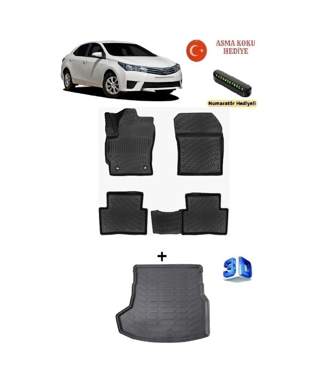 Toyota Corolla 2013-2018 Yılları Arası Uyumlu 3d Havuzlu Paspas Ve Bagaj Havuzu Seti Asma Koku Ve Numaratör