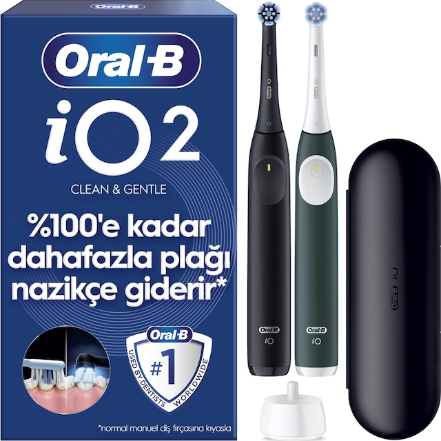 Oral-b İo2 Şarjlı/elektrikli Diş Fırçası, 2'li Set, Siyah & Orman Yeşili, 2 Fırça Başlığı, Seyahat Kabı