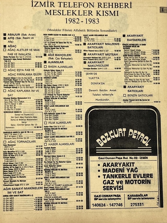 İzmir 1982-1983 Meslek Reklam İlanı Efemera S1 Teşhir Ürün