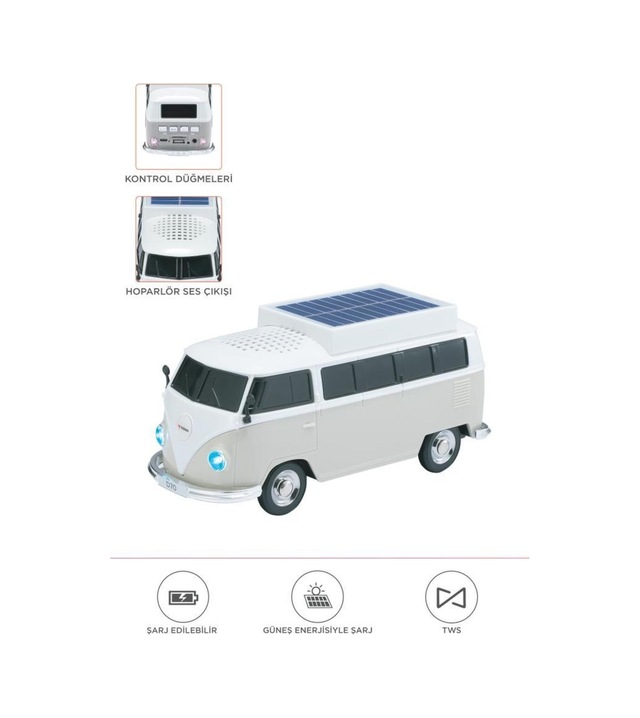 Bluetooth Hoparlör Retro Araba Vosvos Tasarımlı Solar Şarjlı Speaker D70