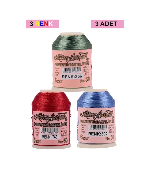 Ers 3 Adet Altınbaşak Oya Ve Dantel İpi 20 Gr - Royaleks - No: 763 - 392 - 356