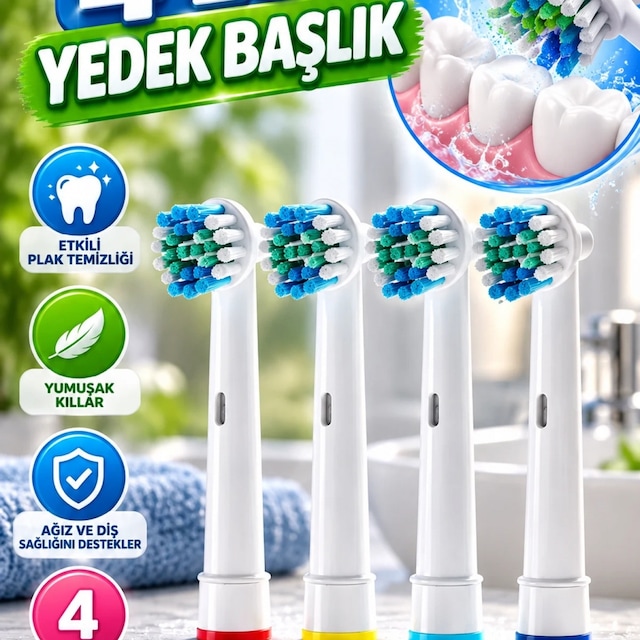4 Lü Yumuşak Kıllı Diş Fırçası Yedek Başlığı Plak Temizliği İçin