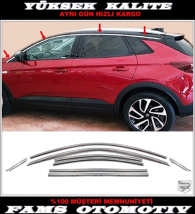 Opel Grandland X Krom Cam Üst Çıtası 8 Parça 2017 ve Üzeri
