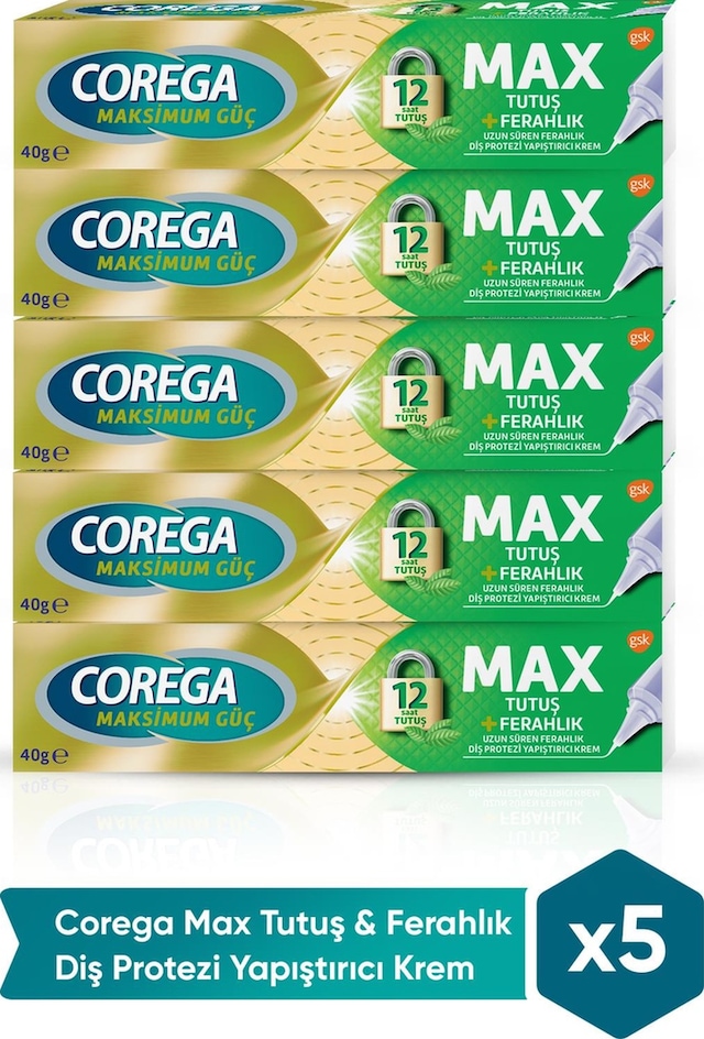 Corega Max Tutuş & Ferahlık Diş Protezi Yapıştırıcı Krem 40g x 5 Adet