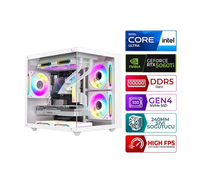 Xaser Kratos X120 Ultra 5 225F 32 GB 1 TB M.2 Nvme SSD 8 GB RTX5060Tİ Masaüstü Oyuncu Bilgisayarı