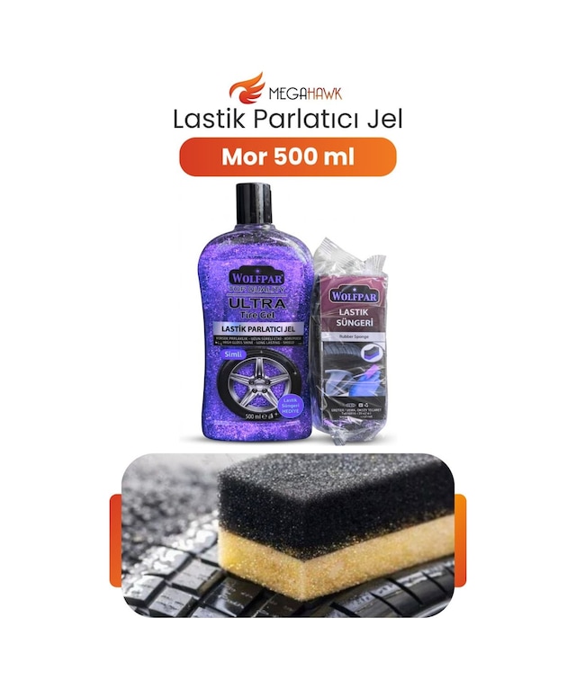 Lastik Parlatıcı Jel Mor Renk Simli 500 Ml + Lastik Süngeri li Parlaklık Koruma