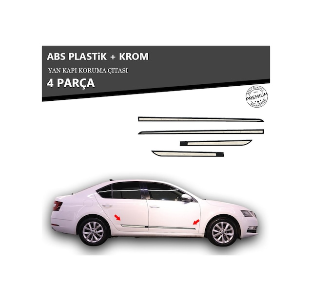 Skoda Octavia 2013 Üzeri Yan Kapı Koruma Çıtası Plastik + Krom Unvrslppkçt00025