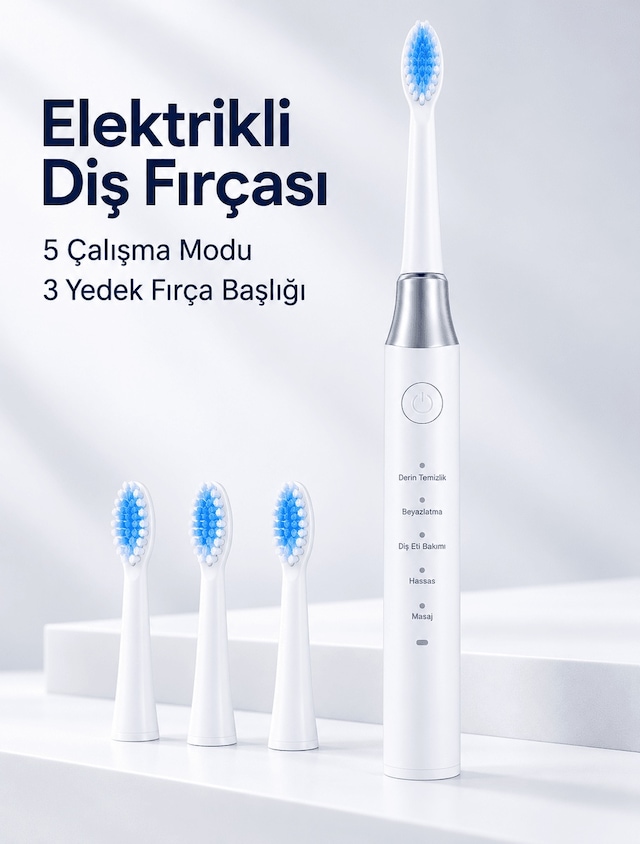 Lexroo 3 Yedek Başlık Hediyeli Usb Şarjlı Beyaz Elektrikli Diş Fı