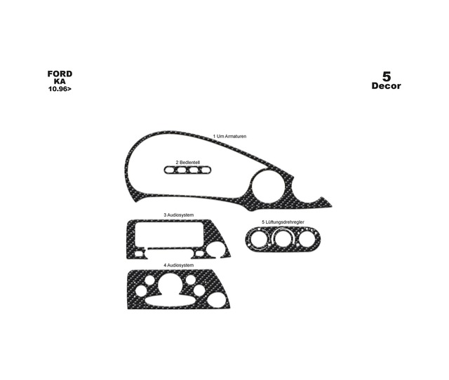 Ford Ka Torpido Kaplama 1996-2002 5 Parça Karbon