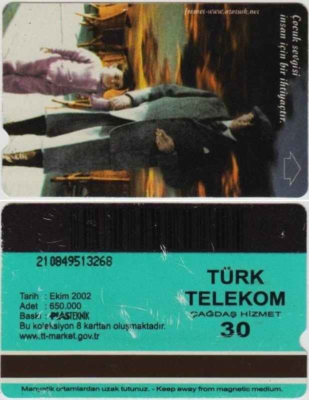 Türk Telekom 30'luk Telefon Kartı. Ekim 2002 Atatürk - Çocuk Sevgisi. Teşhir Ürün