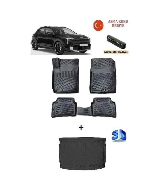 Kia Stonic 2026 Sonrası Uyumlu 3d Havuzlu Paspas Ve Üst Bagaj Havuzu Seti Asma Koku Ve Numaratör Hediyeli