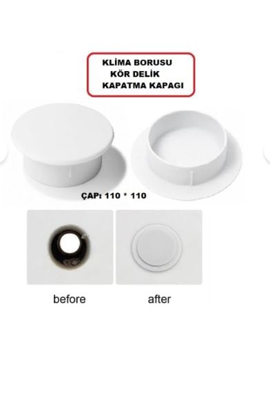 Klima Borusu Kör Delik Kapatma Kapağı Menfez Düz Model 1 Adet Beyaz Renk