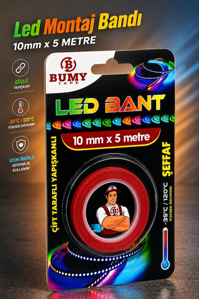 Çift Taraflı 10mm X 5 Metre Şeffaf Güçlü Led Montaj Bandı Led Yapıştırma Bantı Bantları Araç Oto Diğer