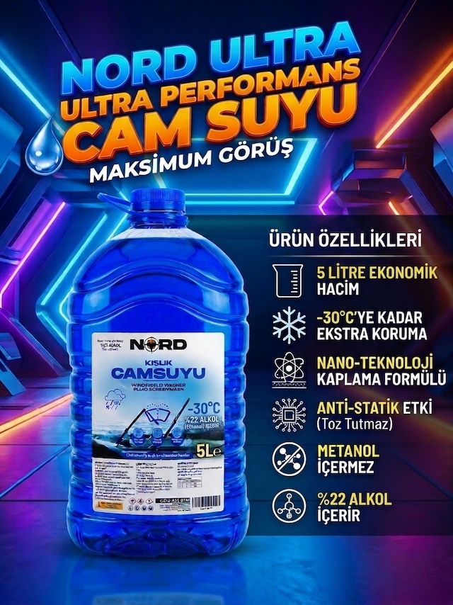 Nord Kışlık Antifrizli Cam Suyu 5 L -30 C Yağmur Kaydırıcı