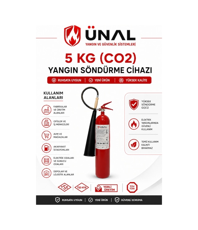 5 Kg Co2 Karbondioksit Yangın Söndürme Cihazı Tse Belgeli Ruhsata Uygun Elektrik