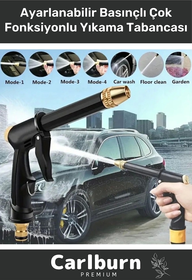 Premium Seri Ayarlanabilir Başlıklı Güçlü Basınçlı Çok Fonksiyonlu Araba Yıkama Tabancası