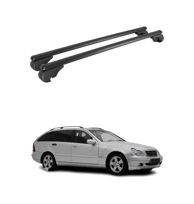 Mercedes C Serisi S203 Station Wagon 2001-2007 Arası Uyumlu Port Bagaj Taşıyıcı Ara Atkı Alüminyum Siyah 2 Parça