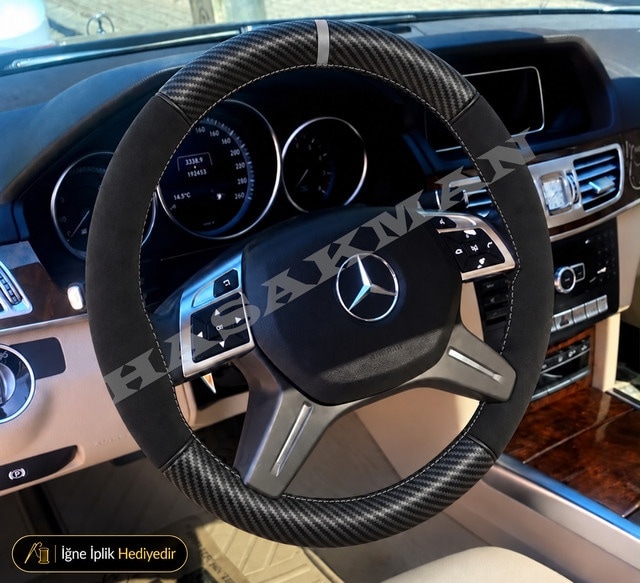 Mercedes E W212-s212 Dikme Direksiyon Kılıfı Alcantara Süet Mat Karbon Gri Yüzük Ve Dikiş Lcı 4 Kollu-köşeli 2013-2016
