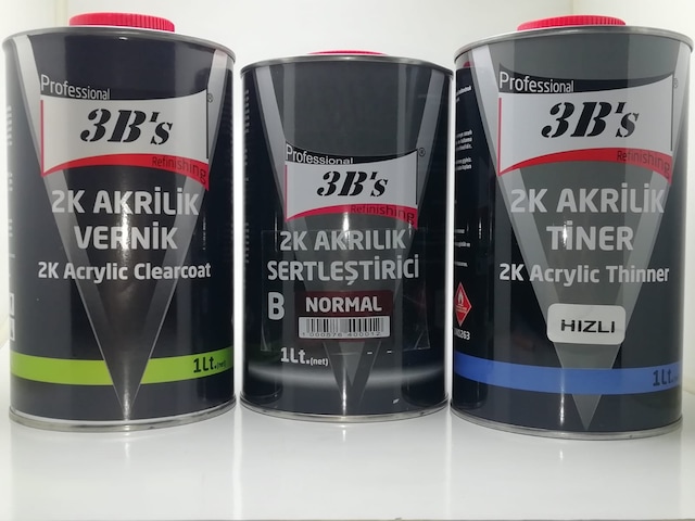 3BS 2K Akrilik Vernik+Sertleştirici+ Tiner Takım 1Lt