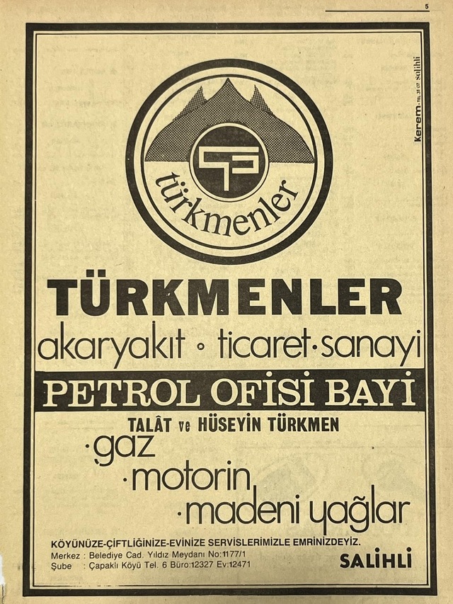Manisa 1987 Meslek Reklam İlanı Efemera S-5 Teşhir Ürün