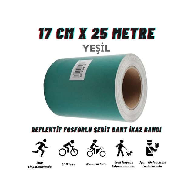 Carub Reflektif Fosforlu Şerit Bant 17 Cm X 25 Metre Yeşil İkaz Bandı Br2405505 1 Adet