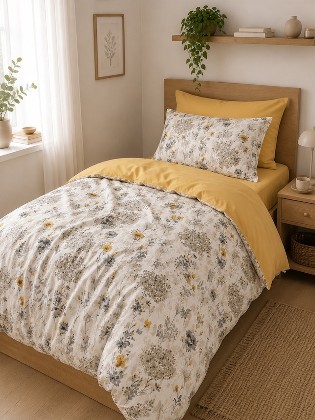 Mystory Home Tek Kişilik Lastikli Çarşaflı Nevresim Takımı Jaune Füme