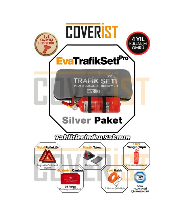 Eva Trafik Seti Plus - 1 Kg Yangın Tüpü - 4 Yıllık - Gri - Silver Paket