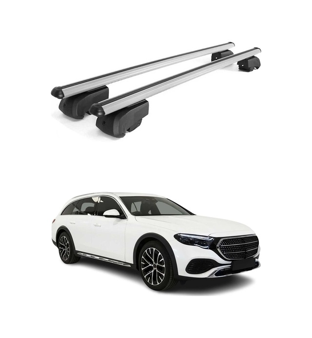Mercedes E Serisi S213 Station Wagon 2016-2023 Arası Uyumlu Port Bagaj Taşıyıcı Ara Atkı Alüminyum Gümüş 2 Parça