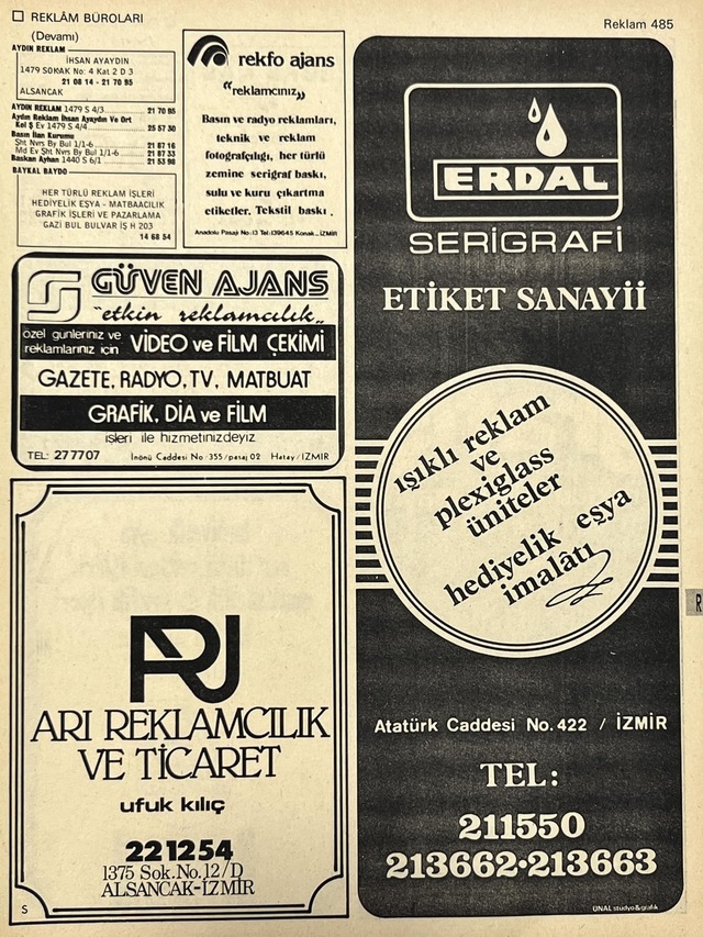 İzmir 1982-1983 Meslek Reklam İlanı Efemera S485 Teşhir Ürün