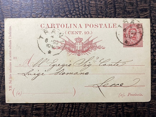 Cartolina Postale İtalya'dan 1890 Yılında Postaya Verilmiş Postakartı Teşhir Ürün