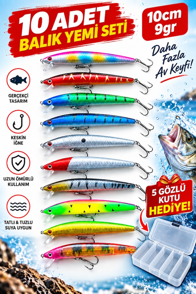 Cappadocians Minnow Suni Balık Yemi 10 Cm 9 Gr - Levrek Lüfer Palamut Turna Alabalık Spin At-çek Yapay Yem 10 Lu Kutu Hediyeli Çok Renkli