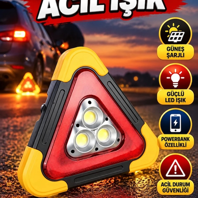 Dp-209 Üçgen Led Reflektör Solar Şarjlı, Powerbank Özellikli Acil Durum Aydınlatma Cihazı
