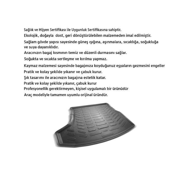 Rizline Toyota Corolla 2011 Araca Özel Tasarım 3d Bagaj Havuzu