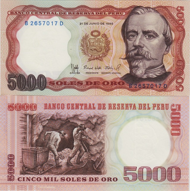 Peru 5000 İntis 1985 Madenciler Temalı Çil.