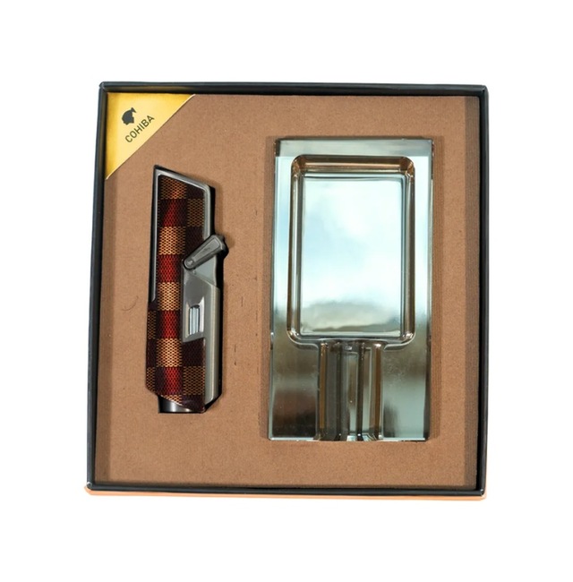 Cohiba Tek Torch Dama Desenli Çakmak Kristal Tekli Küllük İkili Puro Seti Tr9831