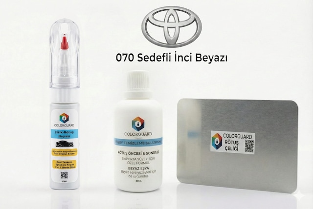 Toyota 070 Sedefli İnci Beyazı 1.kat Rötuş Seti - 2 Si 1 Arada İğne Ve Fırça Uçlu Şişe, Solüsyon Ve Rötuş Çeliği